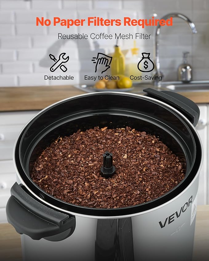 VEVOR Commercial Coffee Urn, 40 Cup 6 L Hot Beverage Dispenser with Dripless Faucet, Quick-Brewing Commercial Coffee Maker, with Stainless Steel Liner, for Catering, Business, Church & Restaurant