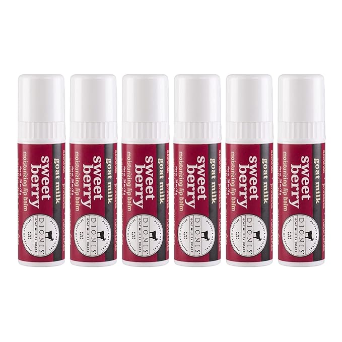 Dionis - Goat Milk Skincare Sweet Berry Scented Lip Balm - Set of 6 (0.28 oz) - Made in the USA - Cruelty-free and Paraben-free-BrightBean Baby