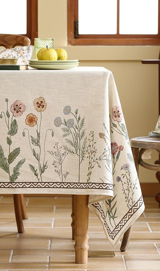 ISAENNE Designer Off White Linen Small Rectangle Tablecloth,Floral Elegant Table Cloth,Stain Resistant Vintage Decor Tablecloths for Dining Thanksgiving Kitchen Christmas,55"*71"-Serenity G