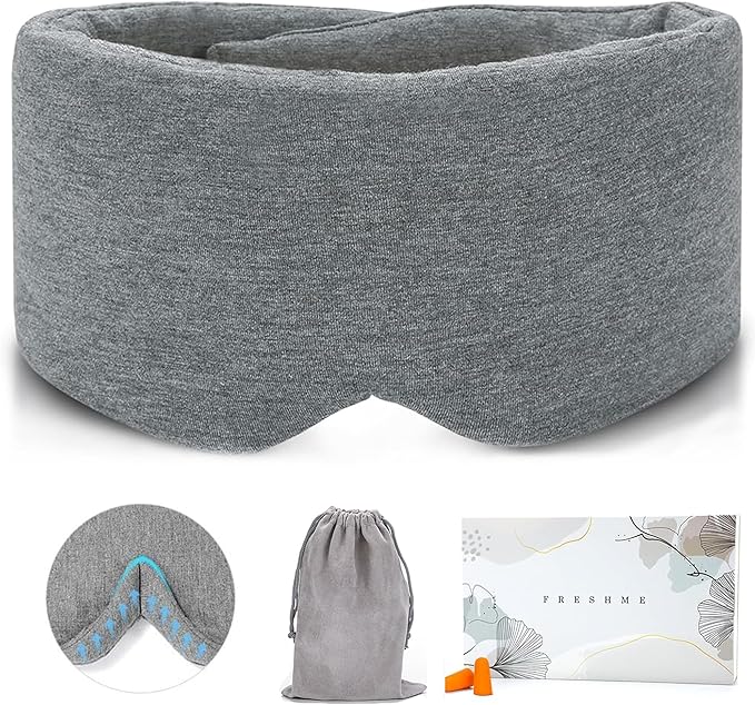 FRESHME Deluxe Cotton Sleep Mask Gift Set - 100% Blackout Large Comfortable Blindfold Adjustable Eye Mask Pillow in Gift Box for Men Women Side Sleeper Travel Meditation Airplane-BrightBean Baby