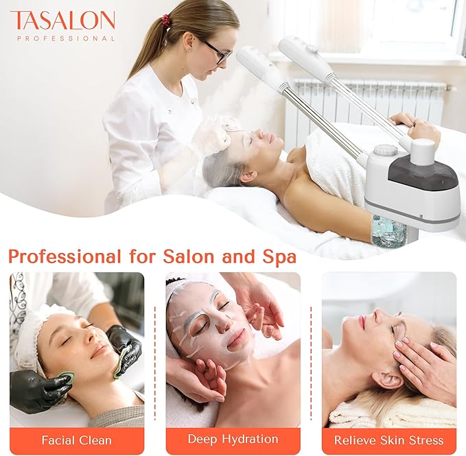 TASALON 2 in 1 Professional Facial Steamer on Wheels -with Ozone and Hot & Cold Mist, Ionic Facial Steamer Kit for Facial Deep Cleaning and Moisturize, SPA & Home, Ozone Face Humidifier (White)-BrightBean Baby