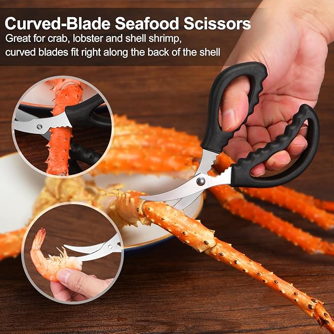 8Pcs Crab Cracker Tool Set, Stainless Steel Crab Crackers, Lobster Sheller, Fork, Scissors & Storage Bag, Crab & Lobster Eating Utensils for Seafood Lovers