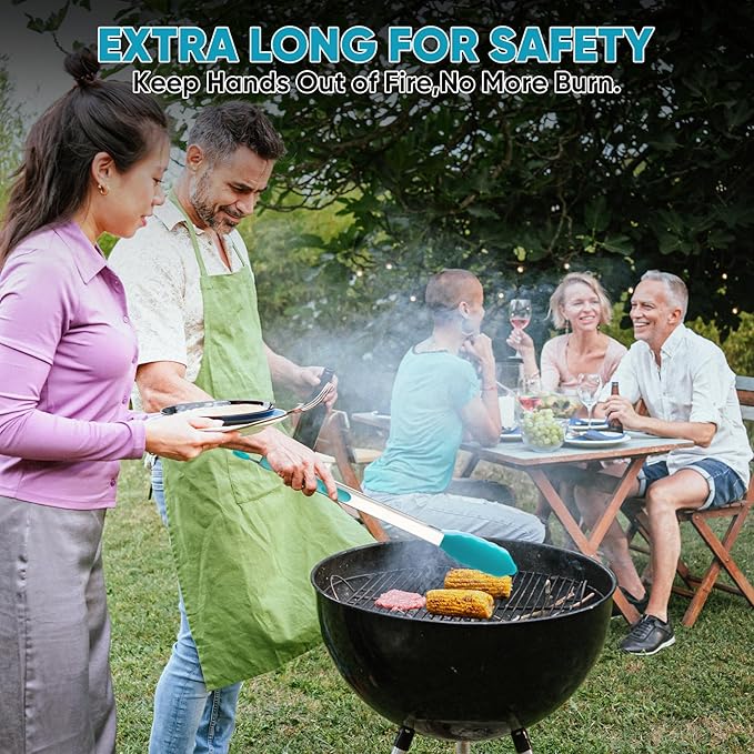 600℉ Heat Resistant Kitchen Tongs for Cooking with Silicone Tips,Maywe Tanso 17-Inch Stainless Steel Locking Cooking Tongs Food Tongs for BBQ,Salad and Serving Food,Heavy Duty,Non-Stick,Turquoise