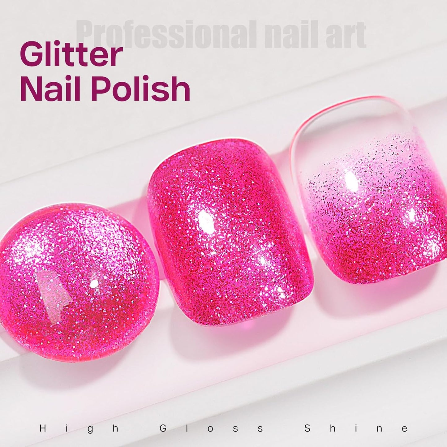 MIZHSE Quick Dry Glitter Rose Red Nail Polish, Shimmery Nail Polish Fast Drying, 15ml High Glossy Sparkly Shiny Nail Lacquer Nail Art Salon Manicure Home-BrightBean Baby