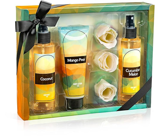 Fine Fragrance Body Mist & Body Splash Gift Set – Luxury Self-Care Combo for Women and Girls (Coconut, Cucumber, Mango Pear, Rose Soap)-BrightBean Baby