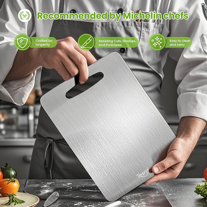 New Titanium Cutting Board-100% Pure Titanium Cutting Boards For Kitche,Easy to clean, Double-sided food-grade Cutting Board For Meats, Fruits And Vegetables (15 * 11)