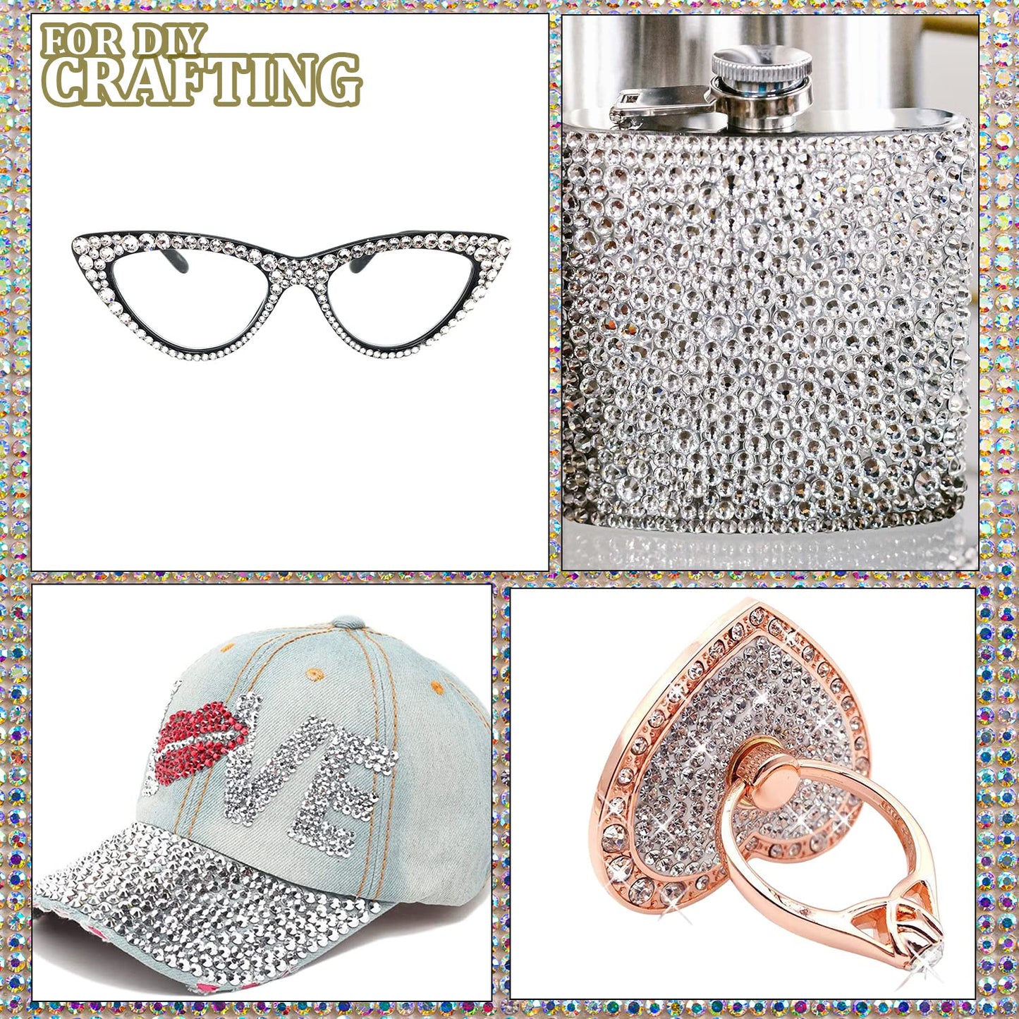 One Pack 2000 Pcs of Flatback Transparent White Clear Round Crystal Rhinestones 6 Sizes (1.5-6 mm) with Nail Art Rhinestone Picker Pencil and Tweezer for DIY and Salon Use-BrightBean Baby