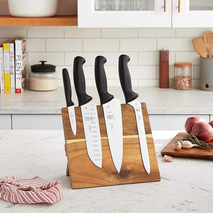 Mercer Culinary Millennia 5-Piece Magnetic Board Set with Black Handles, Acacia, 16 x 8 x 18 inches
