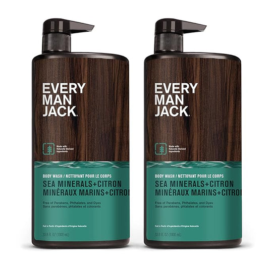 Every Man Jack Men’s Hydrating Body Wash for All Skin Types - Cleanse and Hydrate Skin with Naturally Derived Marine Extracts, Coconut Oil, and a Sea Minerals + Citron Scent - 33.8 fl. oz. - 2 Bottle-BrightBean Baby