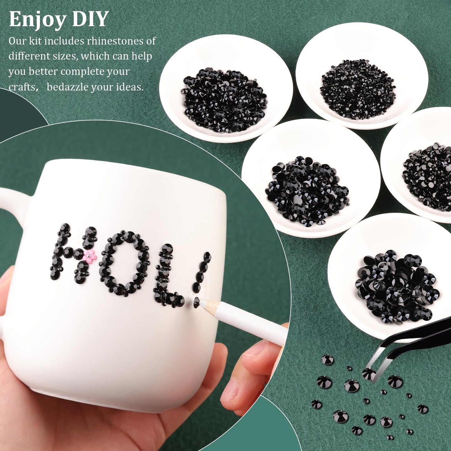 Resin Rhinestones for Crafting with B7000 Jewelry Glue, 2 Boxes Black Flatback Crystals with 3Pcs 10ml Glue for Bedazzling Crafts DIY Nail Art Makeup，Non Hotfix Gems for Clothing Shoes-BrightBean Baby