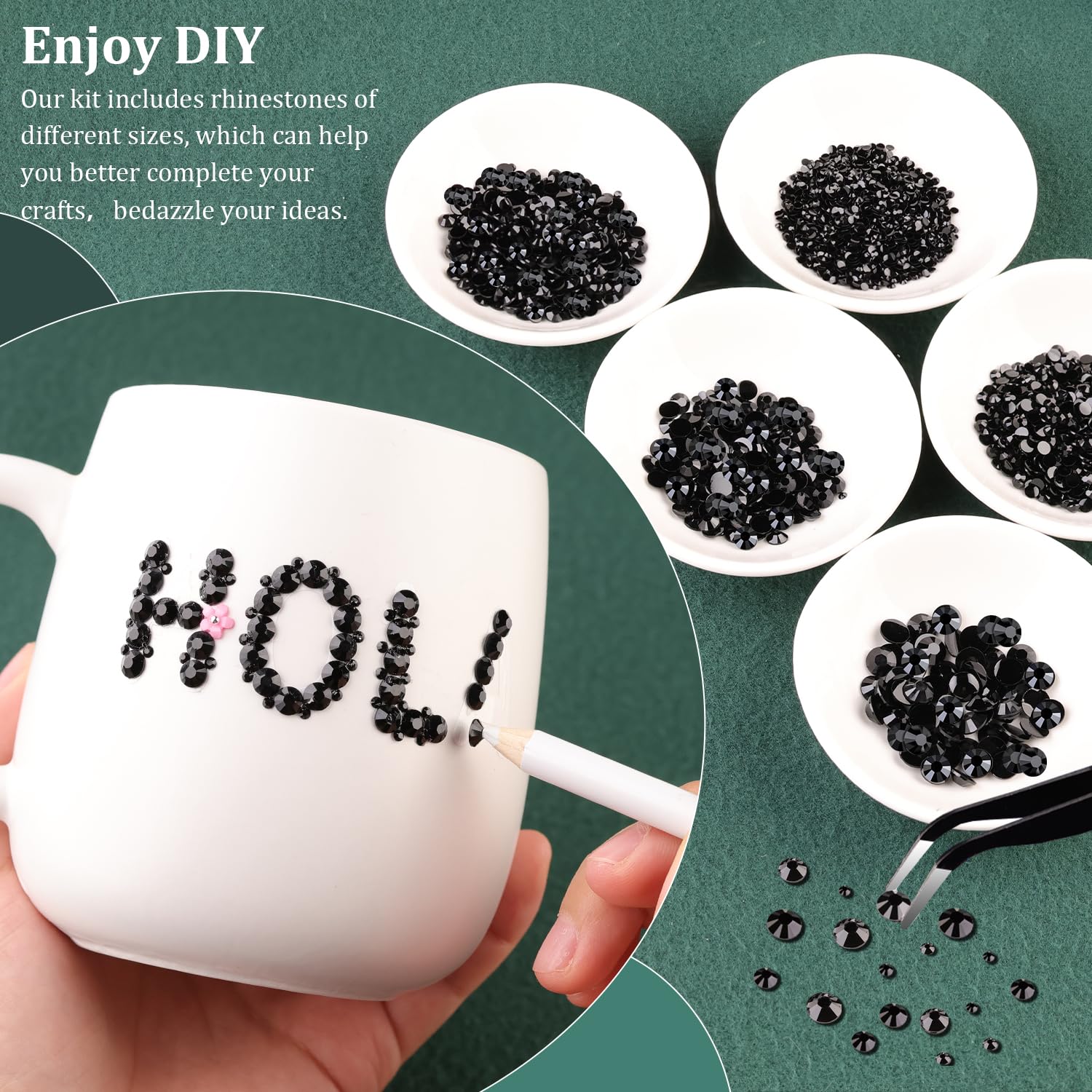 Resin Rhinestones for Crafting with B7000 Jewelry Glue, 2 Boxes Black Flatback Crystals with 3Pcs 10ml Glue for Bedazzling Crafts DIY Nail Art Makeup，Non Hotfix Gems for Clothing Shoes-BrightBean Baby