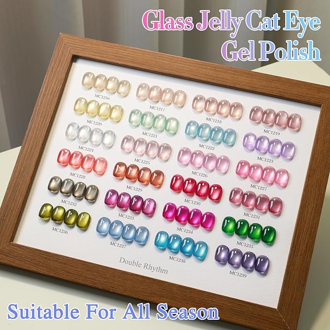 Double Rhythm 28Pcs 0.5Oz Glass Cat Eye Gel Nail Polish Set Same Color Same Bottle Soak Off Magnetic Jelly Gel Polish Kit Nail Art Manicure Salon DIY at Home (Nude Pink Blue Green-T24-10)-BrightBean Baby