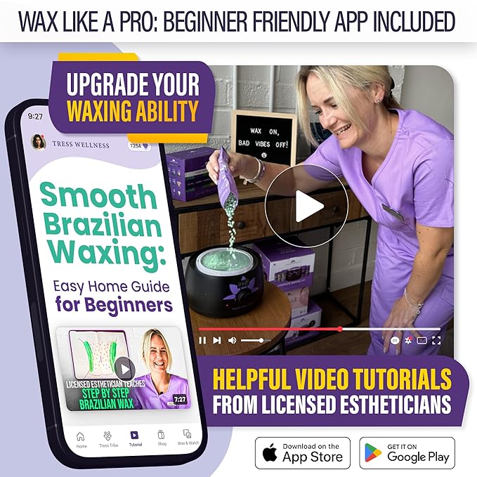 Tress Wellness Waxing Kit for Sensitive Skin – Safe for Face & Skin, Prep & Aftercare Spray, Easy to Use – At-Home Kit for Face, Bikini, Brazilian & Full Body - Digital Display, Purple-BrightBean Baby