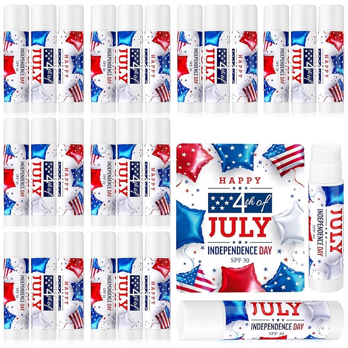 24 Pcs SPF 30 Lip Balm Bulk for Summer Wedding Baby Shower 4th of July Party Sunscreen Lip Balm Sticks Outdoor Travel Sunscreen Care Lip Balm for Thank You Gifts Party Supplies (4th of July)-BrightBean Baby