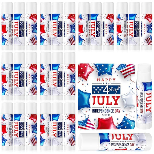 24 Pcs SPF 30 Lip Balm Bulk for Summer Wedding Baby Shower 4th of July Party Sunscreen Lip Balm Sticks Outdoor Travel Sunscreen Care Lip Balm for Thank You Gifts Party Supplies (4th of July)-BrightBean Baby