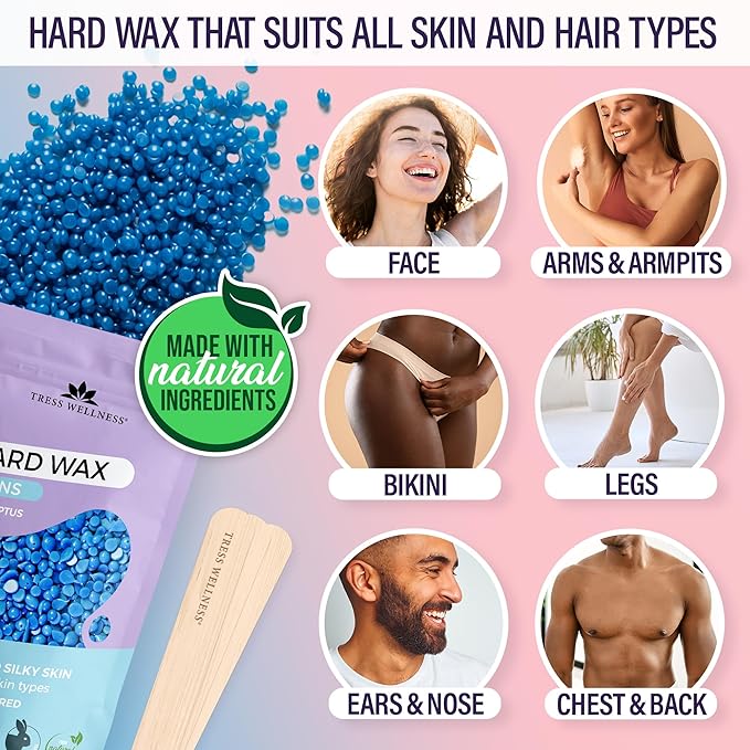Tress Wellness Waxing Kit for Sensitive Skin – Safe for Face & Skin, Prep & Aftercare Spray, Easy to Use – At-Home Kit for Face, Bikini, Brazilian & Full Body - Digital Display, Pink to Teal-BrightBean Baby