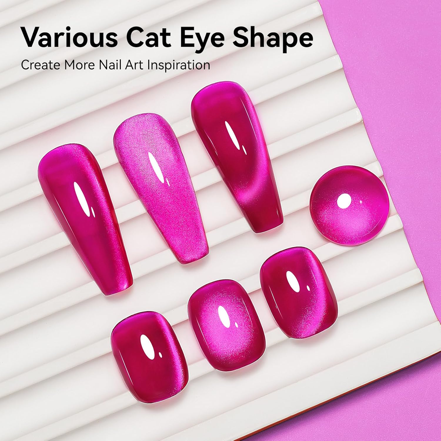 Cat Eye Gel Nail Polish, Jelly Hot Pink Manetic Nail Polish Glitter Holographic with Magnet, Glass Reflective Translucent UV Gel Manicure Salon DIY At Home-BrightBean Baby