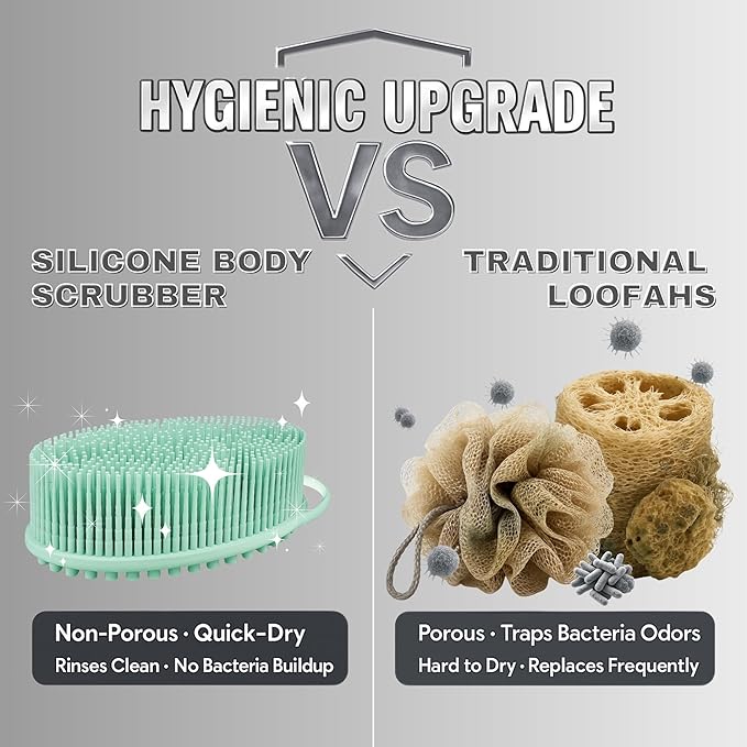Avilana Silicone Body Scrubber – Gentle Shower Brush & Loofah Alternative- Food Grade & Lab Tested – Fast-Drying, Hygienic, BPA-Free Silicone Body Gentle Exfoliator (Green, Massage)-BrightBean Baby