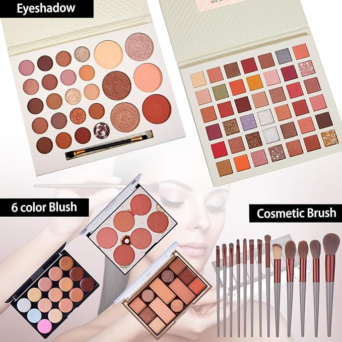 All in One Makeup Kit for Women Full Kit, Travel Makeup Kit, Makeup Gift Set for Women & Girls, Makeup Essential Bundle Include Foundation Eyeshadow Palette Lipstick Eyebrow Pencil Cosmetic Brush Set-BrightBean Baby
