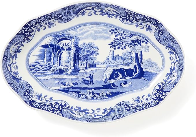 Spode Blue Italian Pickle Dish - 8.5" Porcelain Appetizer Tray with Scroll Border & Countryside Artwork - Elegant Small Serving Piece for Entertaining & Dining Displays - Great Gift for Collectors