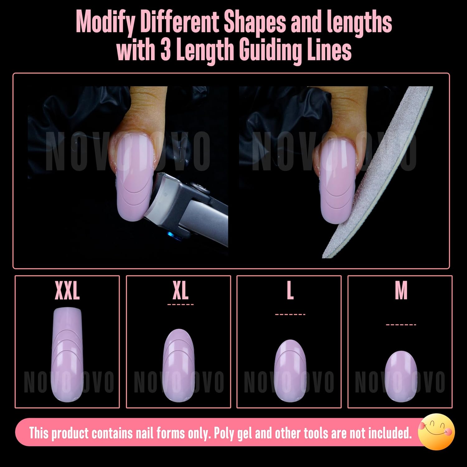 Helloween Curved Square Nail Dual Forms for Poly Gel Extension with Guiding Line Inside, M L XL Reusable Full Cover Acrylic/Builder/Hard Gel Polygel Molds for Salon DIY x 15 sizes 150 Pcs-BrightBean Baby