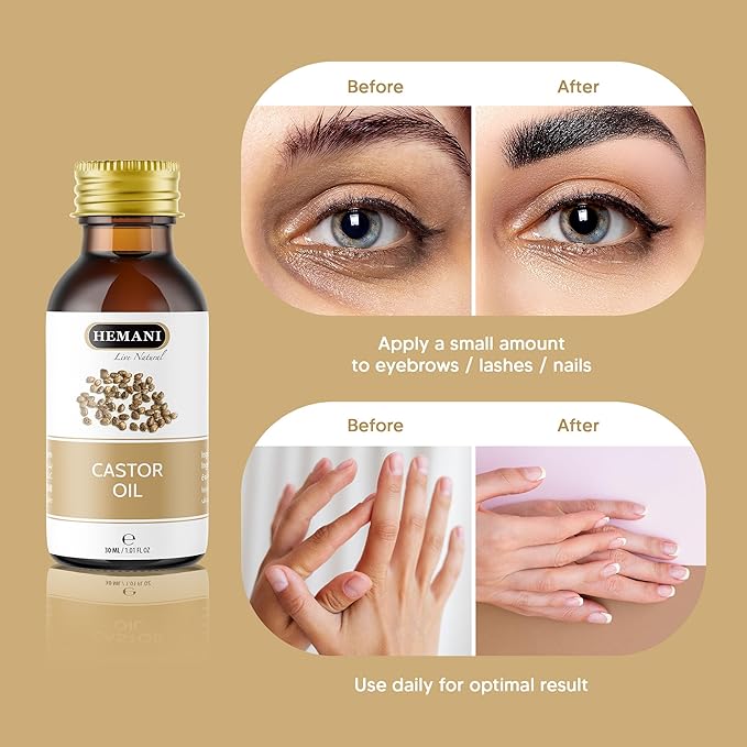 Hemani Castor Oil Ricinus communis - 30mL | Natural Skin & Hair Care, Pure Cold-Pressed Oil for Radiant Glow, Anti-Aging, Hydration & Wellness.-BrightBean Baby