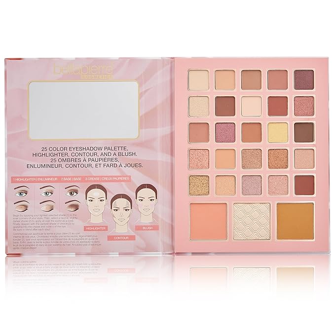Bellapierre Satin Rose Face & Eye Book Palette | 25 Eyeshadow Shades with Blush, Bronzer, & Highlighter | Non-Toxic & Paraben Free | Vegan & Cruelty-Free-BrightBean Baby