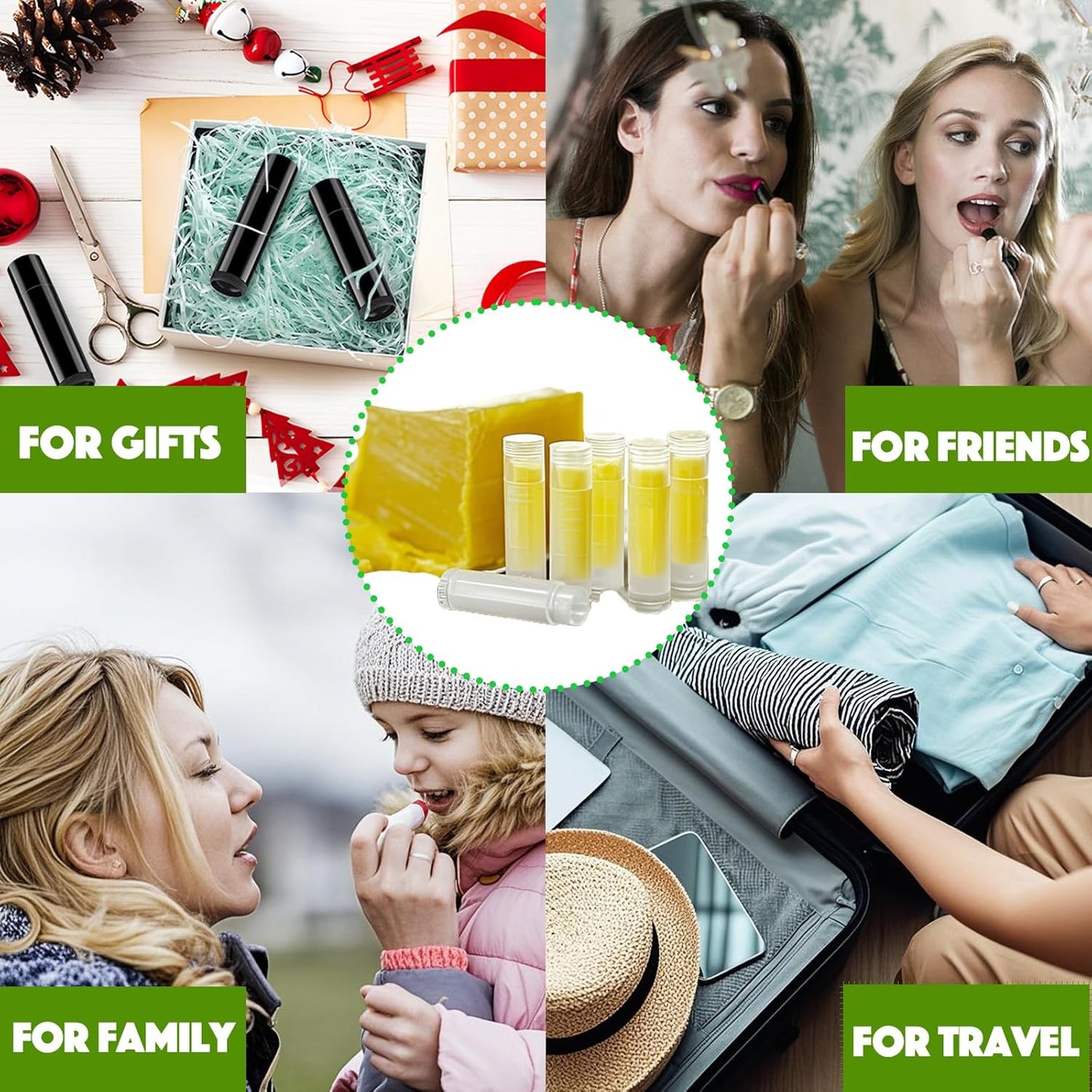 Lip Balm Tubes with Filling Tray and Spatula, 60 Empty Lip Balms Containers with Caps (Clear+Black), 60 Writeable and 60 Printed Stickers, BPA Free, Make Natural Lip Balm Kit for DIY-BrightBean Baby