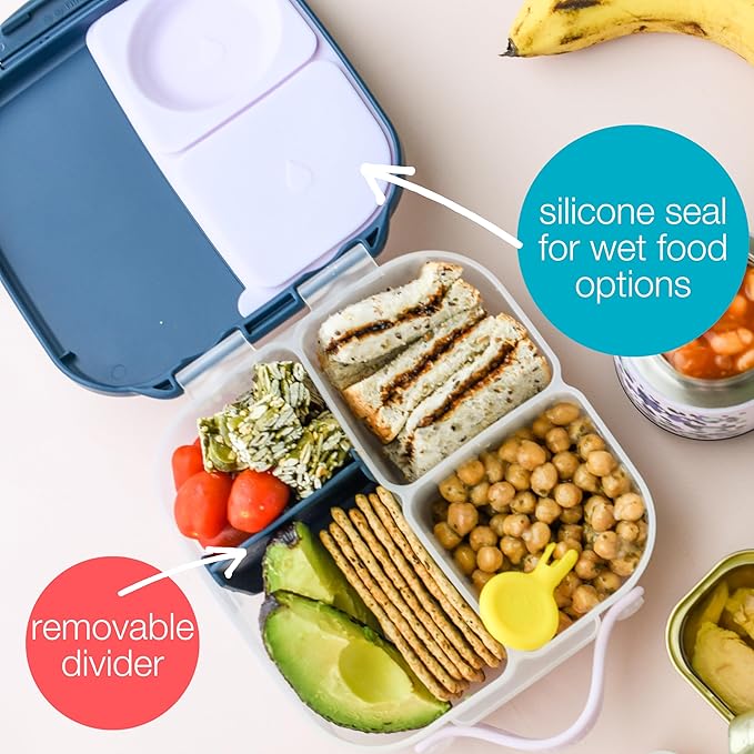 b.box Mini Lunch Box, Bento Box for Kids, Snack Container with 2 Leak Proof Compartments, Reusable Snack Containers with Lids, Kids Lunch Boxes Ages 3+, BPA Free, 4 1/4 Cup Capacity (Indigo Rose)