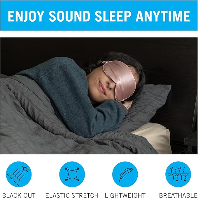 in Flight Mind Mulberry Silk Sleep Mask, Eye Mask for Sleeping with Elastic Headband, Super Soft Sleeping Mask,Comfortable Silk Eye Sleep Mask, Sleep Eye Mask for Night Sleeping, Travel, Nap(Pink)-BrightBean Baby