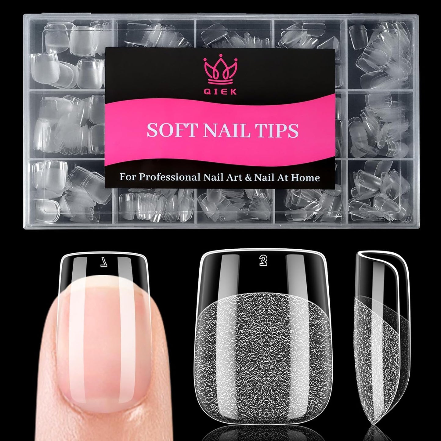 Extra Short Square False Nail Tips, 15 Sizes 510 PCS Clear French Press On Fake Nail Pre-shaped Half Matte Full Cover Gel Nail Tip Extensions Thick Long Lasting for DIY Beginners & Salon Manicure-BrightBean Baby