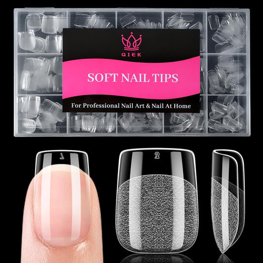 Extra Short Square False Nail Tips, 15 Sizes 510 PCS Clear French Press On Fake Nail Pre-shaped Half Matte Full Cover Gel Nail Tip Extensions Thick Long Lasting for DIY Beginners & Salon Manicure-BrightBean Baby