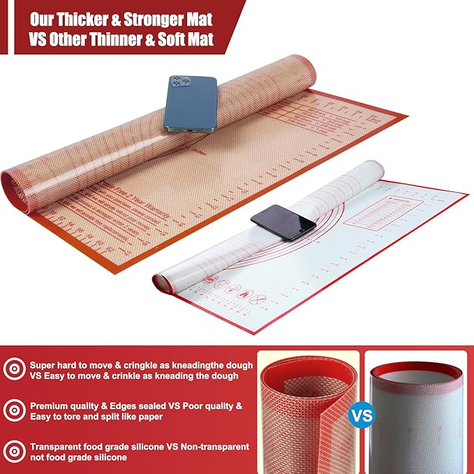 Non-slip Silicone Pastry Mat 36''By 24'' Nonstick Baking Mats Extra Large Counter Mat for Dough Rolling, Pastry, Pie Crust, Fondant, Cookies, Bread, Pasta, Pizza Mat