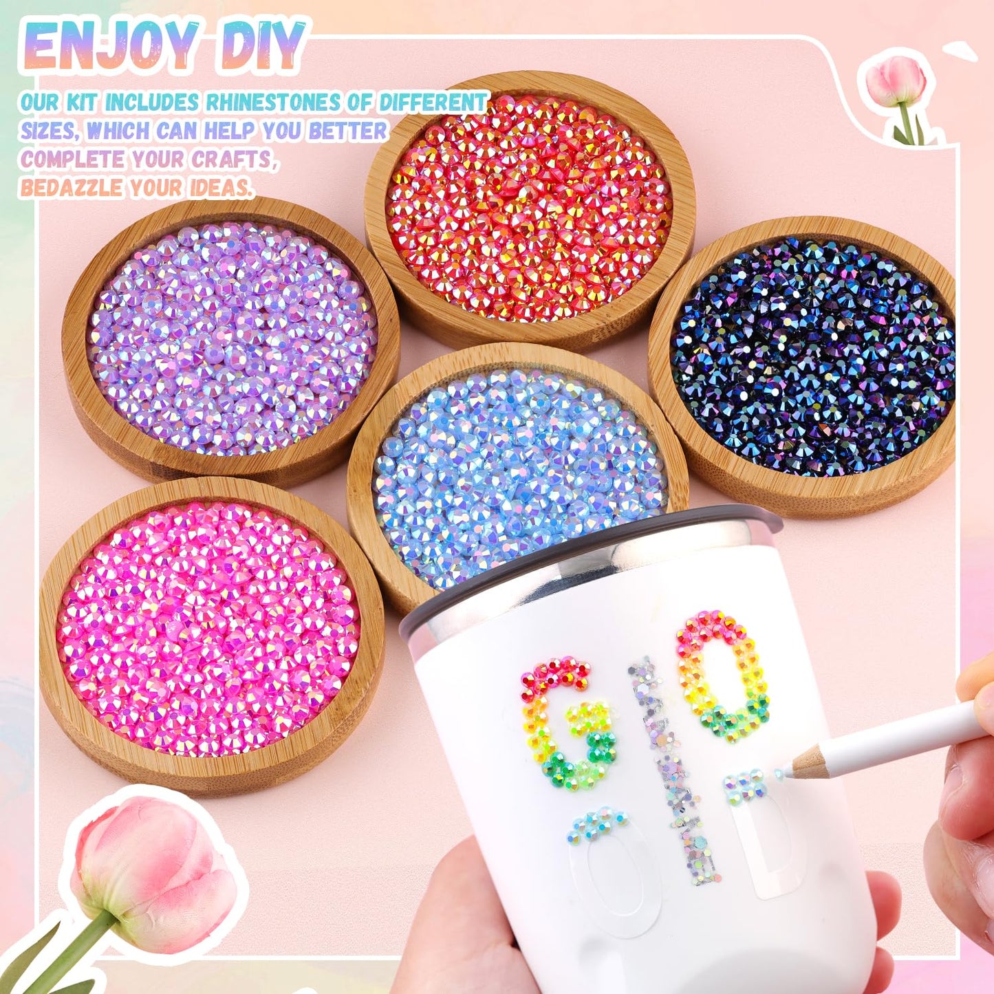 12600Pcs Resin Jelly Rhinestones with Tweezers for Crafting, Multi Colors 4mm Non Hotfix Flatback Gems, Bedazzling Crystal for DIY Crafts Clothing Tumblers Mugs Shoes Decor Nail Art-BrightBean Baby
