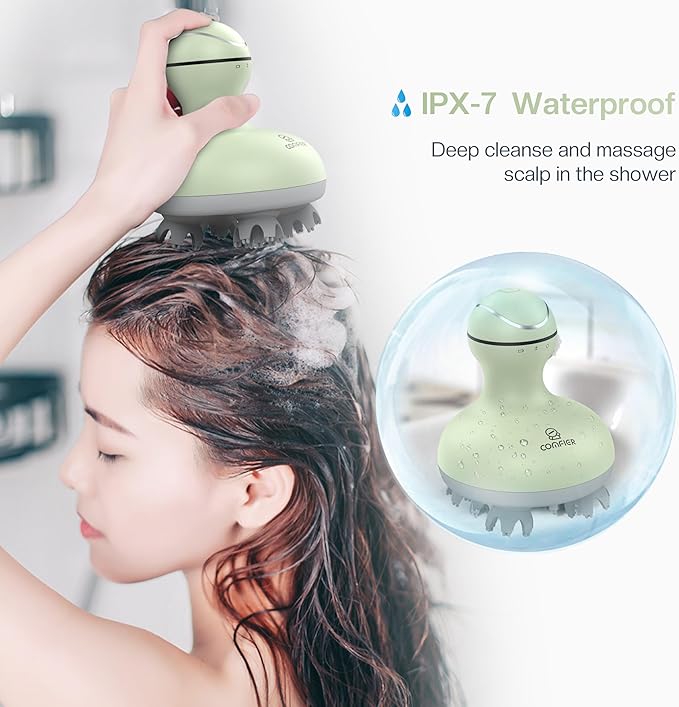 COMFIER Scalp Massager, Electric Head Scratcher, Portable Head Massager for Hair Growth with 84 Silicone Massage Nodes, Dog&Cat Massager, Rechargeable, Waterproof, Gifts for Mom,Dad,Women,Men (Green)-BrightBean Baby