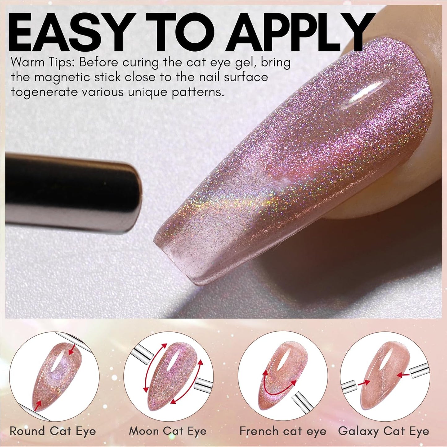 Makartt Cat Eye Gel Nail Polish: Universal Rainbow Holographic Gel Polish Bronze Gaze Sparkly Glitter Unique Magnetic Effect Nail Gels for DIY Nail Art UV LED Soak Off Manicure 10ml-BrightBean Baby