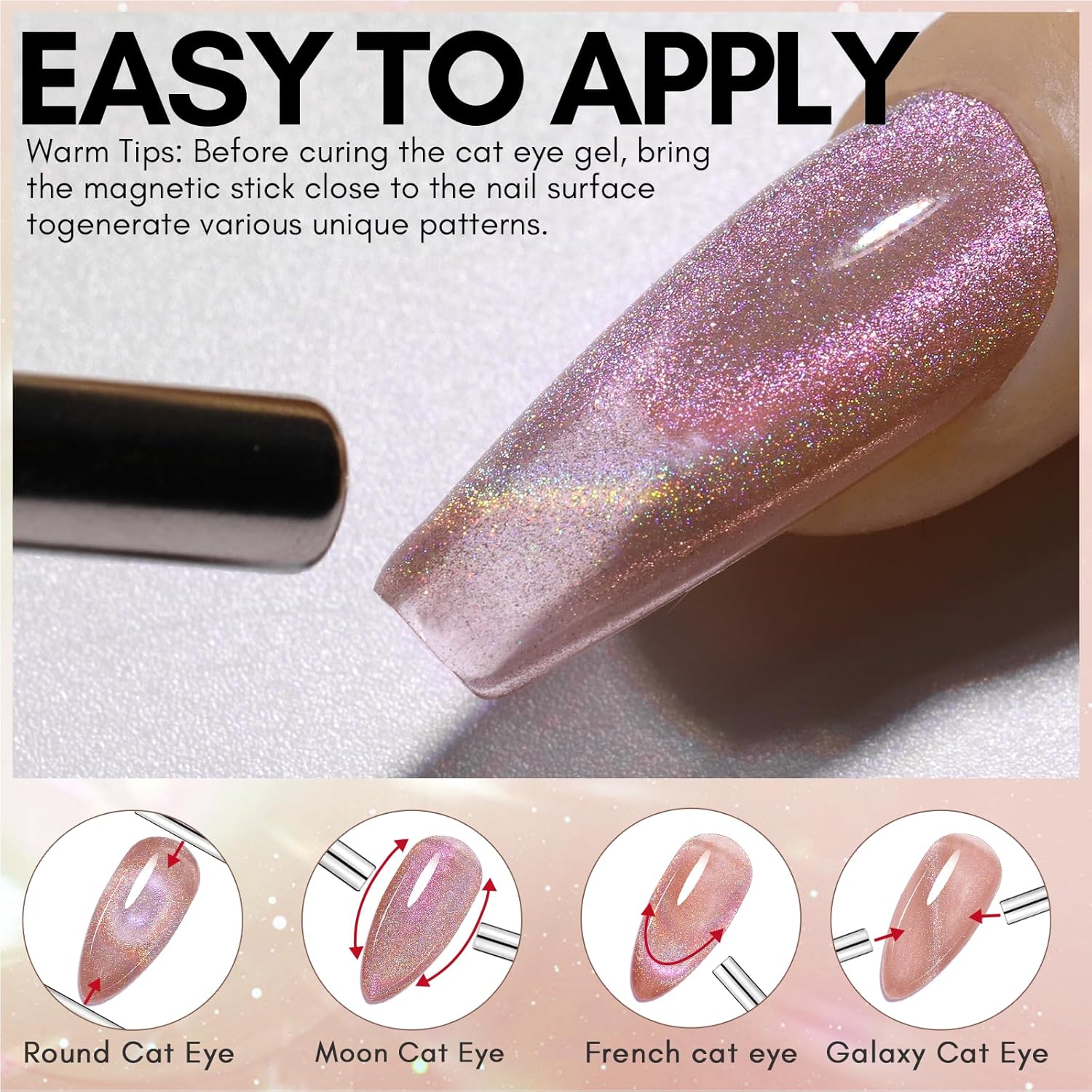 Makartt Cat Eye Gel Nail Polish: Universal Rainbow Holographic Gel Polish Bronze Gaze Sparkly Glitter Unique Magnetic Effect Nail Gels for DIY Nail Art UV LED Soak Off Manicure 10ml-BrightBean Baby