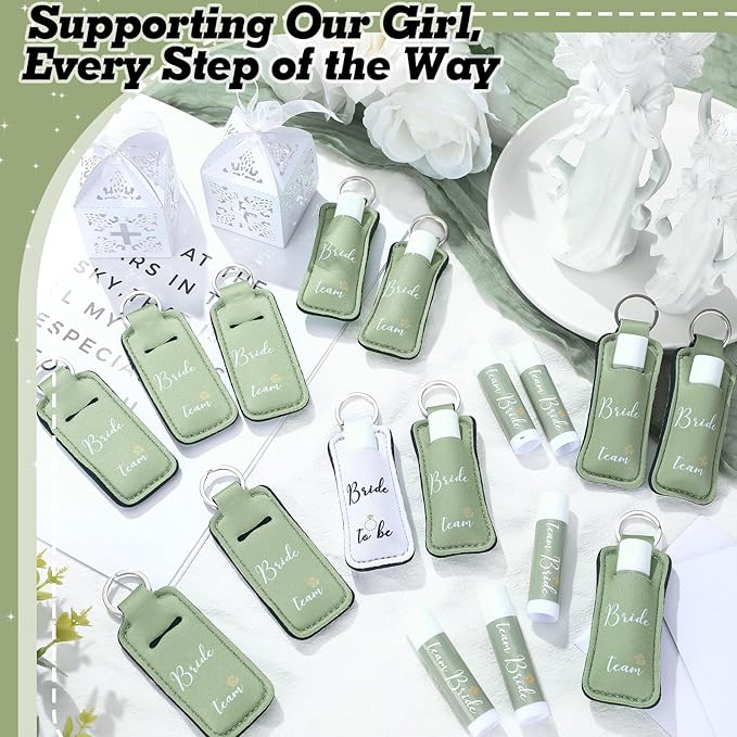24 Pack Bachelorette Party Favor Lip Balm Set Team Bride Lip balm with Lipstick Holder Keychain Bride to be Lip balm Bridal Shower Proposal Gifts for Wedding Party Favors(White, Sage Green)-BrightBean Baby