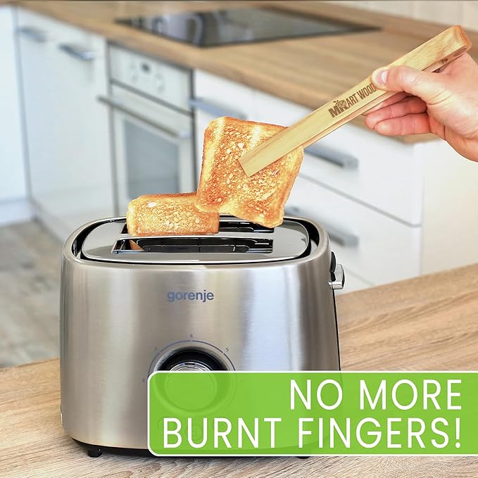 2 Pcs Magnetic Wooden Toaster Tongs | 8.7-Inch Kitchen Tongs for Cooking, Bread, Bacon, Bagels, and Muffins | Non-Toxic Design, Prefect Bamboo Alternative, Perfect for Toaster, BBQ, and Grilling