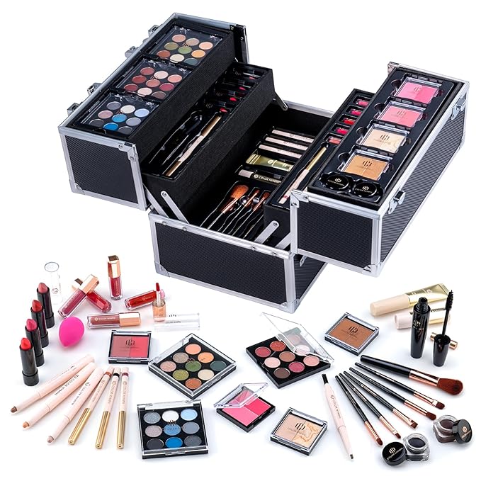 Color Nymph Makeup Sets for Teens Girls Women, Professional Makeup Kits All In One Makeup Set Storage Train Case, Beginner Full Cosmetics Kit with Eyeshadow Blush Lipstick Lipgloss Mascara etc Black-BrightBean Baby