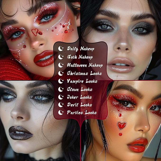 UCANBE 2pcs Halloween Eyeshadow Palette Makeup Set, Black Red Colors Shimmer Matte Metallic Smokey Dark Eye Shadow Pallet with Soft Brush Kit, Goth Eye Make Up for Costume Joker Clown Vampire-BrightBean Baby