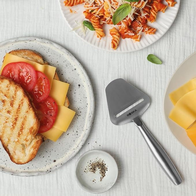 Boska Stainless Steel Cheese Slicer - Copenhagen For All Types of Cheese - Multi-Functional Cheese Slicer - Handheld Slicer - Silver Non-Stick - Dishwasher Safe - For Kitchen Cooking