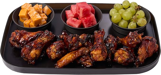 madesmart dipware 3 Bowl Serving Tray, Collapsible & Removable Dip Bowls for Charcuterie, Guacomole, Snacks, Veggies, Premium Dishwasher & Microwave Safe, Multipurpose Plate & Bowl, Carbon