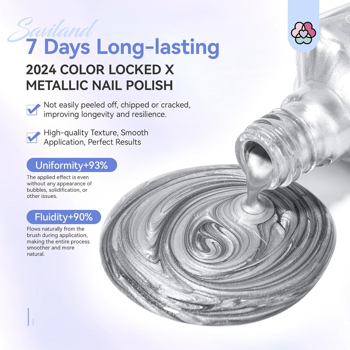 SAVILAND Silver Metallic Nail Polish: Chrome Nail Polish Air Quick Dry,10 ml Regular Fingernail Polish for Nail Art,Holographic Nail Art Polish for Finger Toe Manicure Nail Design Girls Home Salon-BrightBean Baby