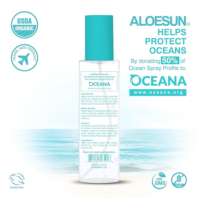 Ocean Spray | Pure California Sea Salt Water Face Mist Infused with Organic Lavender Essential Oil for Tanning | Hair & Scalp Exfoliating Solution | Facial Moisturizer | Travel Size 3.4 Fl Oz-BrightBean Baby