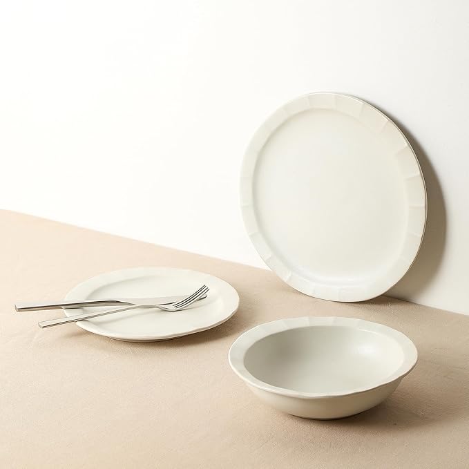 Stone Lain Oasis 4-Piece Salad Plate Set Stoneware, White