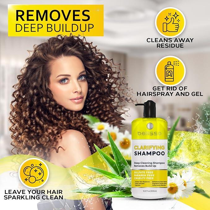 Clarifying Shampoo for Women and Men - Ideal for Oily Hair and Build Up - Gentle, Moisturizing Sulfate Free Formula - Safe for Color Treated, Curly Perms and Dry Scalps - Remove Chlorine for Swimmers-BrightBean Baby