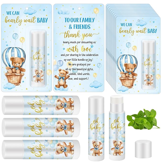 50 Pack Baby Shower Lip Balm Bulk Bear Baby Shower Favors Baby Mint Flavor Lip Balm Baby Shower Gifts for Guest Bear Themed Baby Shower Thank You Gifts Girls Boys Games Gender Reveal Favors-BrightBean Baby