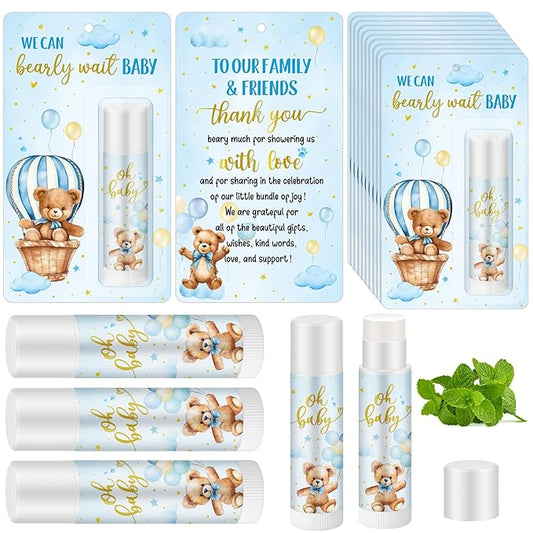 50 Pack Baby Shower Lip Balm Bulk Bear Baby Shower Favors Baby Mint Flavor Lip Balm Baby Shower Gifts for Guest Bear Themed Baby Shower Thank You Gifts Girls Boys Games Gender Reveal Favors-BrightBean Baby