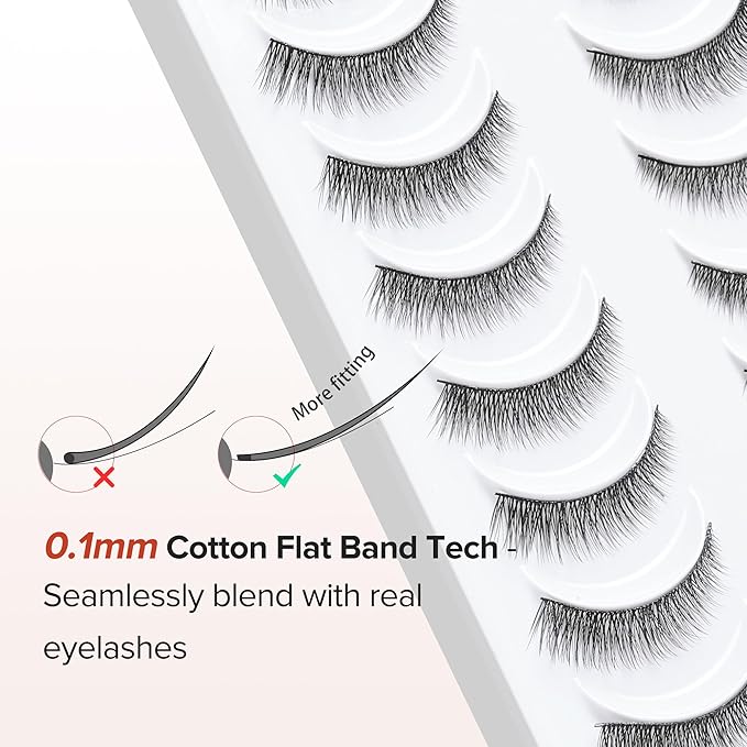 Natural Lashes 7MM Extra Short Eyelashes Natural Cat Eye Lashes 10 Pair False Eyelashes Wispy Eye Lashes Pack C Curl Strip Lashes 3D Volume Short Lashes Siligli Eyelashes-BrightBean Baby